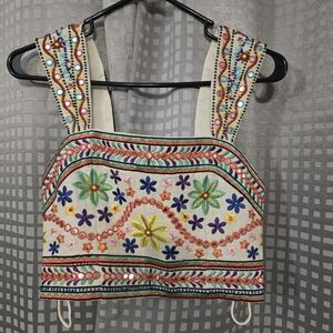 Alice + Olivia Multicolor Embroidered Crop Top